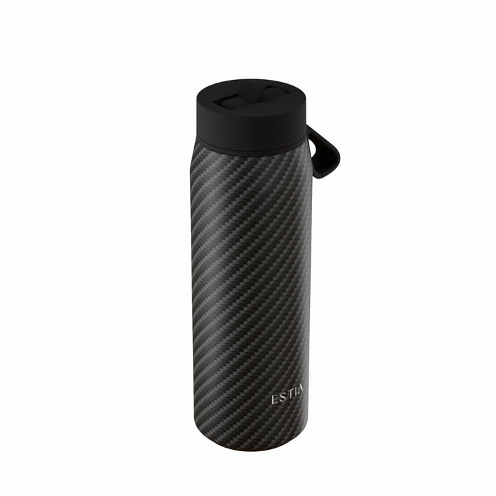 Estia Μπουκάλι Θερμός με Καλαμάκι Pulse 500ml Μαύρο με Σχέδιο Save the Aegean Carbon Fire
