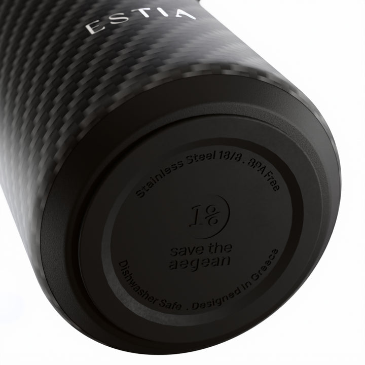 Estia Μπουκάλι Θερμός με Καλαμάκι Pulse 500ml Μαύρο με Σχέδιο Save the Aegean Carbon Fire