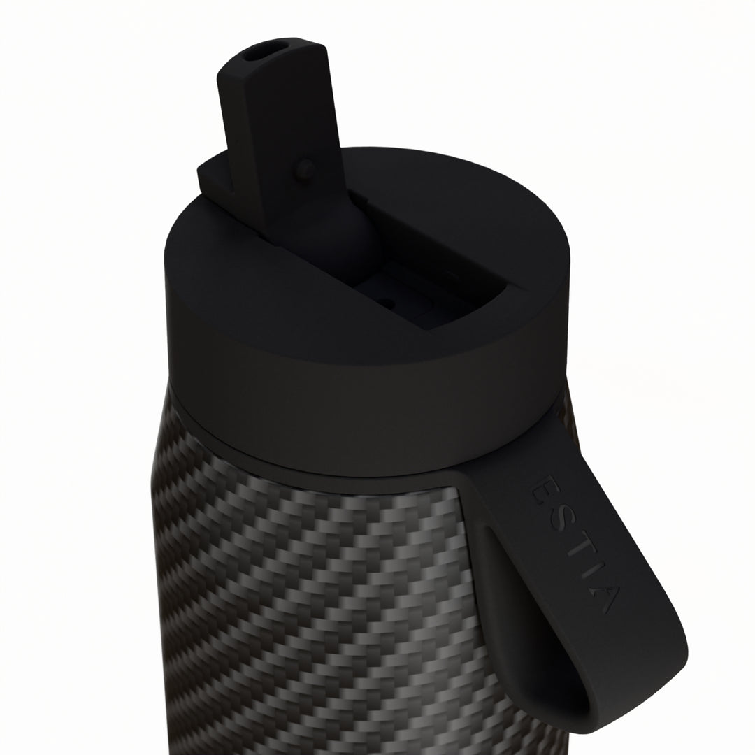 Estia Μπουκάλι Θερμός με Καλαμάκι Pulse 500ml Μαύρο με Σχέδιο Save the Aegean Carbon Fire