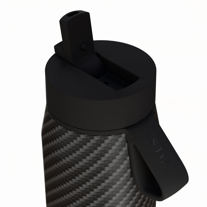 Estia Μπουκάλι Θερμός με Καλαμάκι Pulse 500ml Μαύρο με Σχέδιο Save the Aegean Carbon Fire