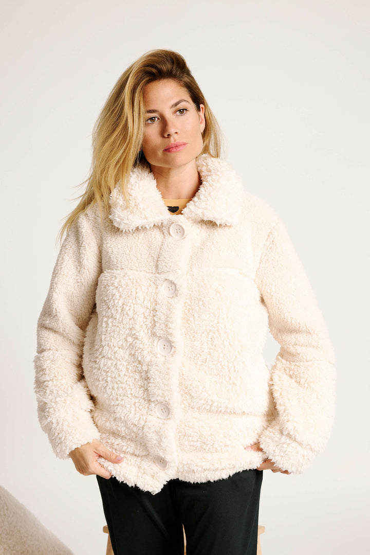 Γυναικεία Ζακέτα Λευκή Κουμπωτή Fleece Muy Demi