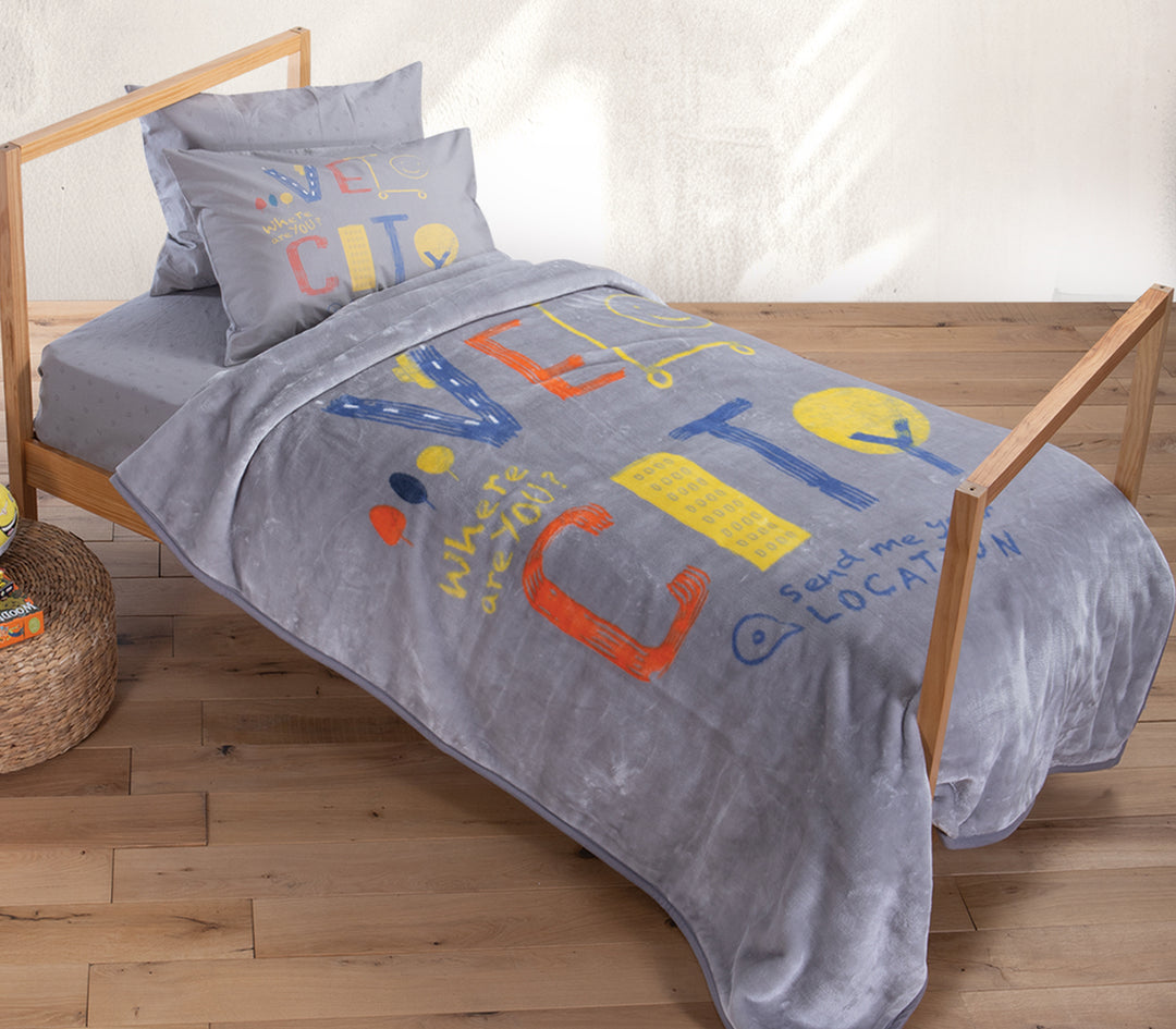 Παιδική Κουβέρτα Βελουτέ Γκρι Velocity Nef-Nef Homeware