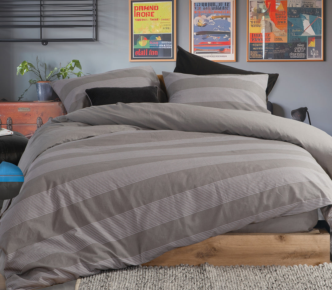Σετ Σεντόνια Υπέρδιπλα Σκούρο Γκρι Casual Stripe Nef-Nef Homeware