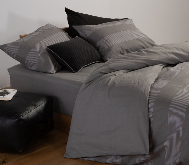 Σετ Σεντόνια Υπέρδιπλα Σκούρο Γκρι Casual Stripe Nef-Nef Homeware