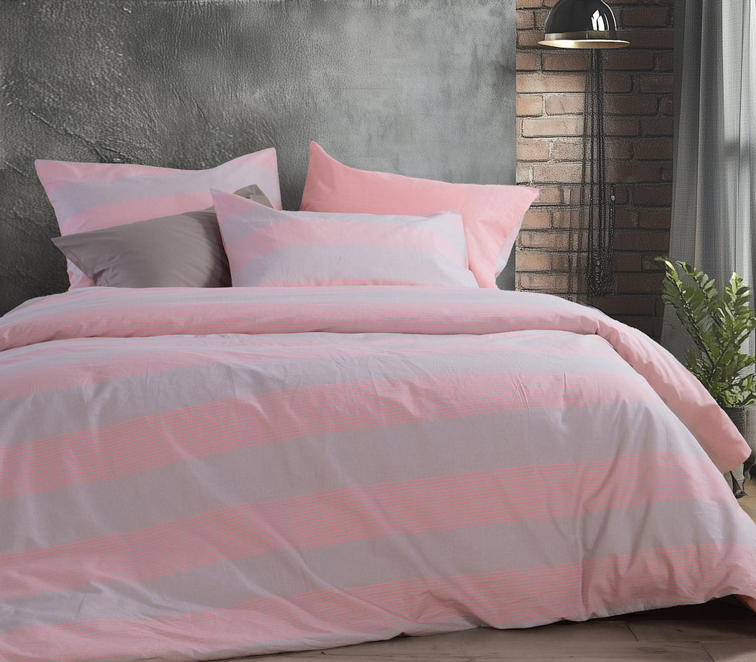 Σετ Σεντόνια Υπέρδιπλα Ροζ Casual Stripe  Nef-Nef Homeware