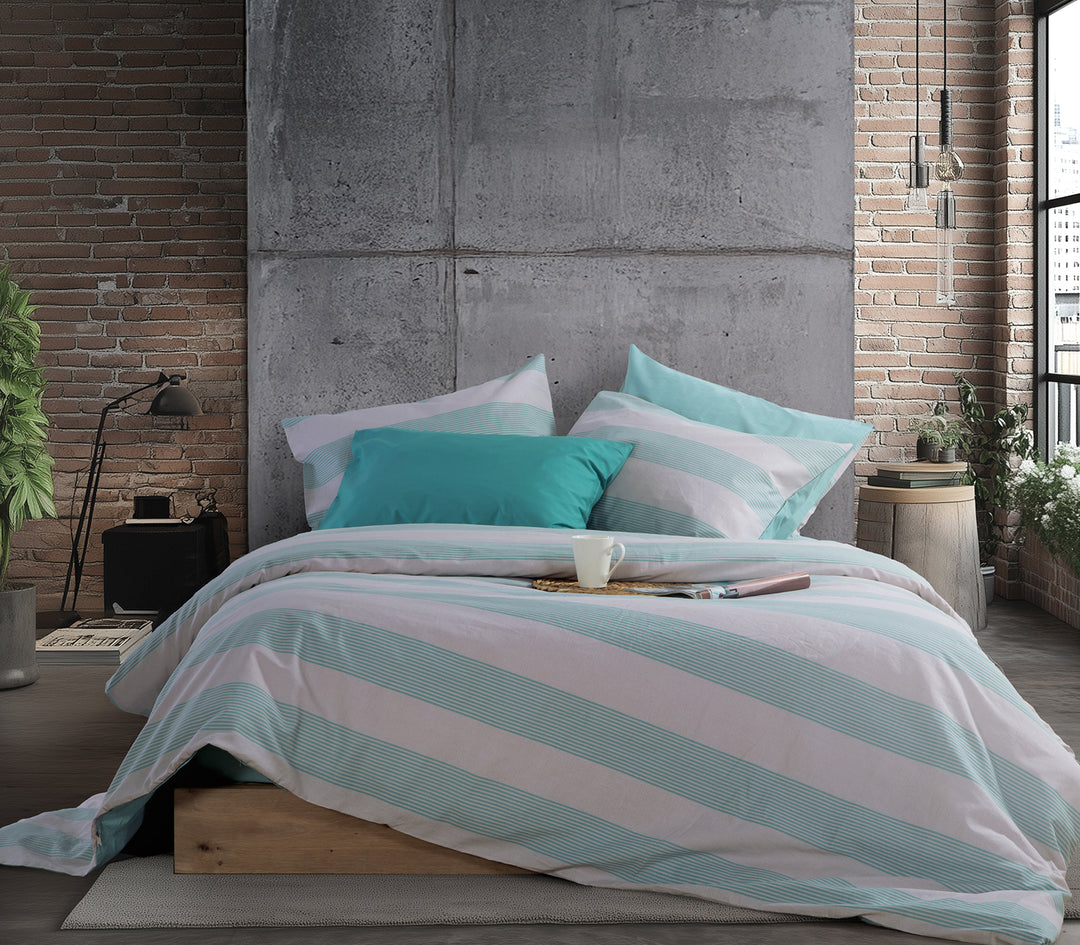 Σετ Σεντόνια Υπέρδιπλα Πετρόλ Casual Stripe  Nef-Nef Homeware