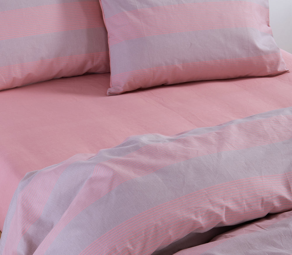 Σετ Σεντόνια Υπέρδιπλα Ροζ Casual Stripe  Nef-Nef Homeware