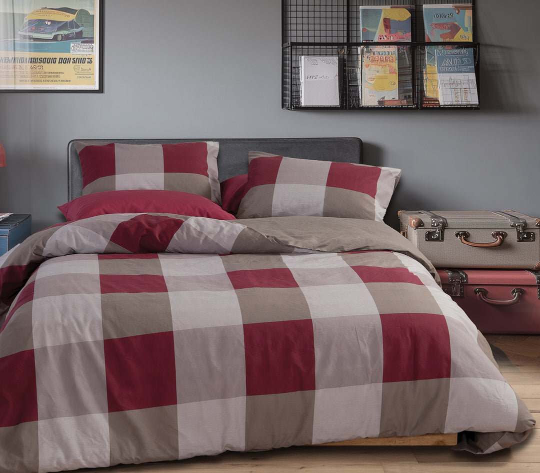 Σετ Σεντόνια King Size Μπορντό Με Λάστιχο Casual Check 70Χ70 Nef-Nef Homeware