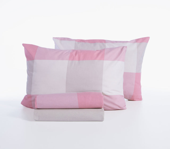 Σετ Σεντόνια Μονά Βαμβακερά Ροζ-Λευκό Casual Check Nef-Nef Homeware