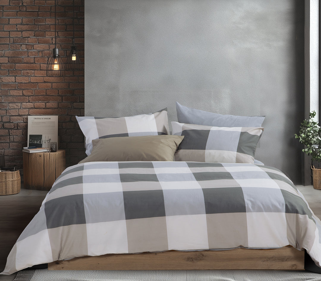 Σετ Σεντόνια Υπέρδιπλα Γκρι Με Λάστιχο Casual Check Nef-Nef Homeware