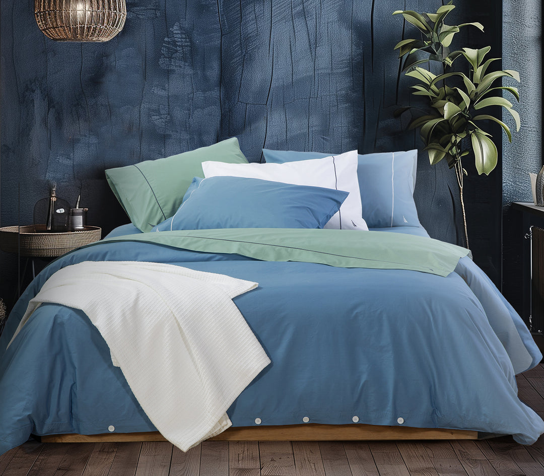 Σετ Σεντόνια King Size Μπλε-Nau Wave Solid 280X270 Nef-Nef Homeware