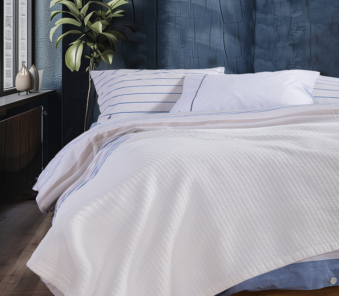 Κουβέρτα Βαμβακερή Λευκή Πικέ Nau Navy 230X240  Nef-Nef Homeware