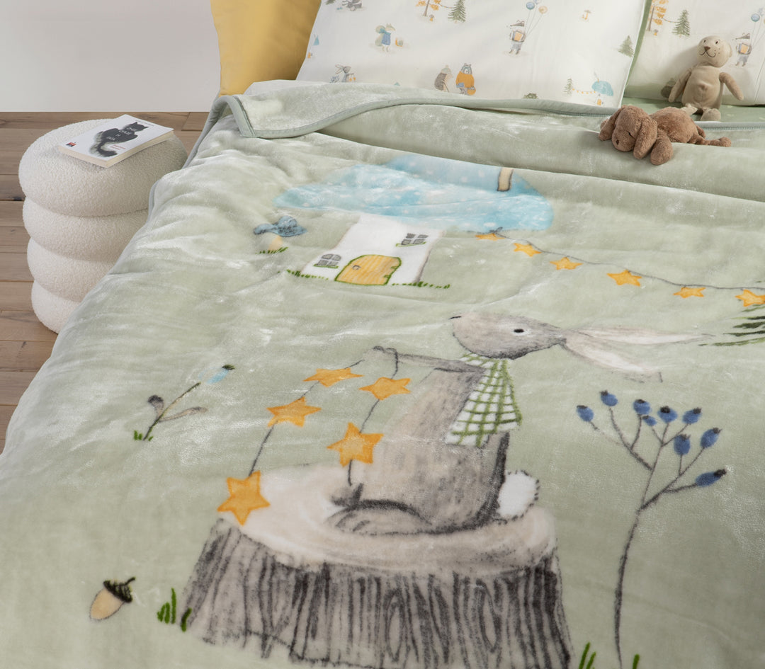 Παιδική Κουβέρτα Βελουτέ Πράσινη Woodland Party Nef-Nef Homeware