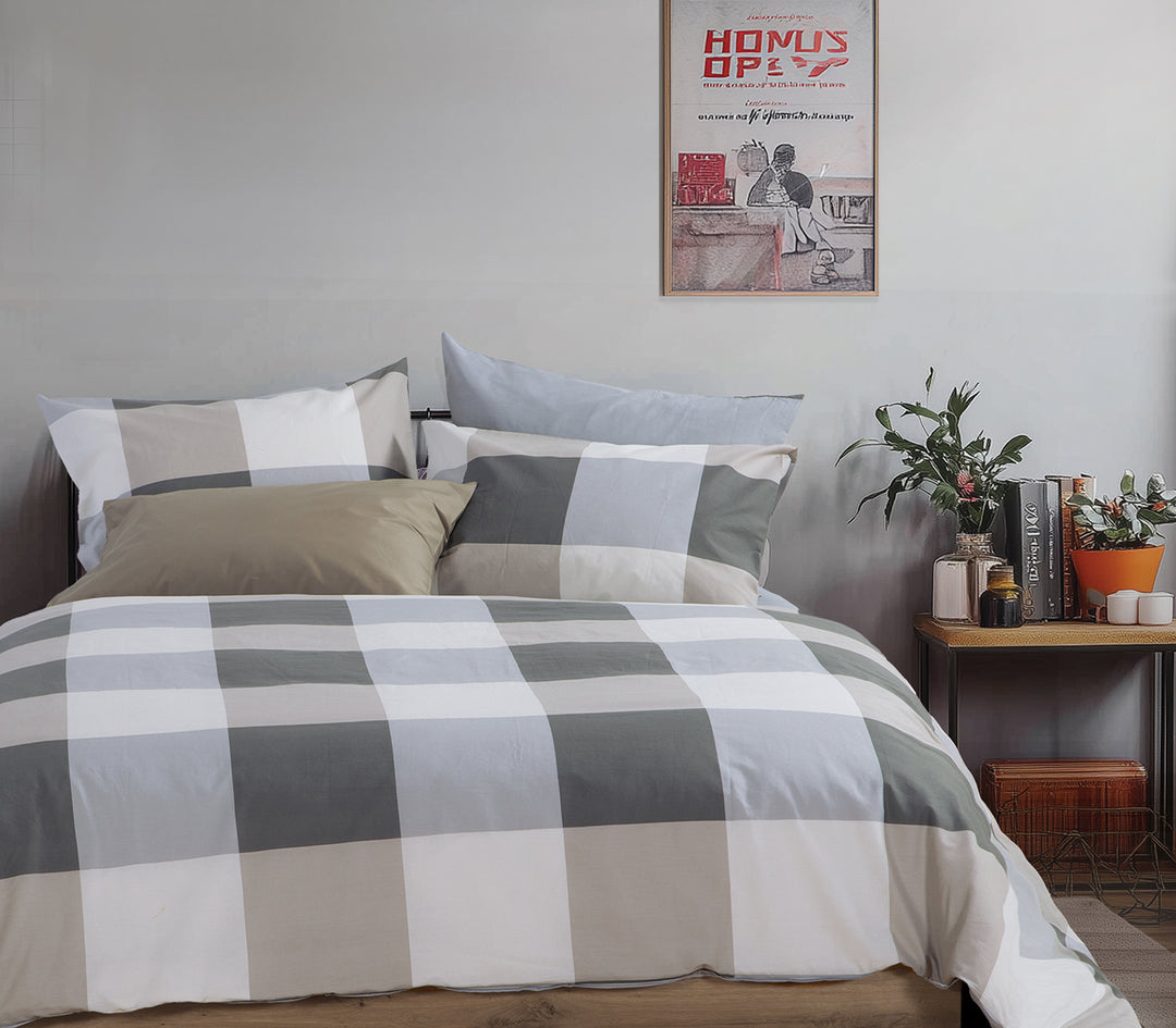 Σετ Παπλωματοθήκη Υπέρδιπλη Γκρι Casual Check 240Χ230 Nef-Nef Homeware
