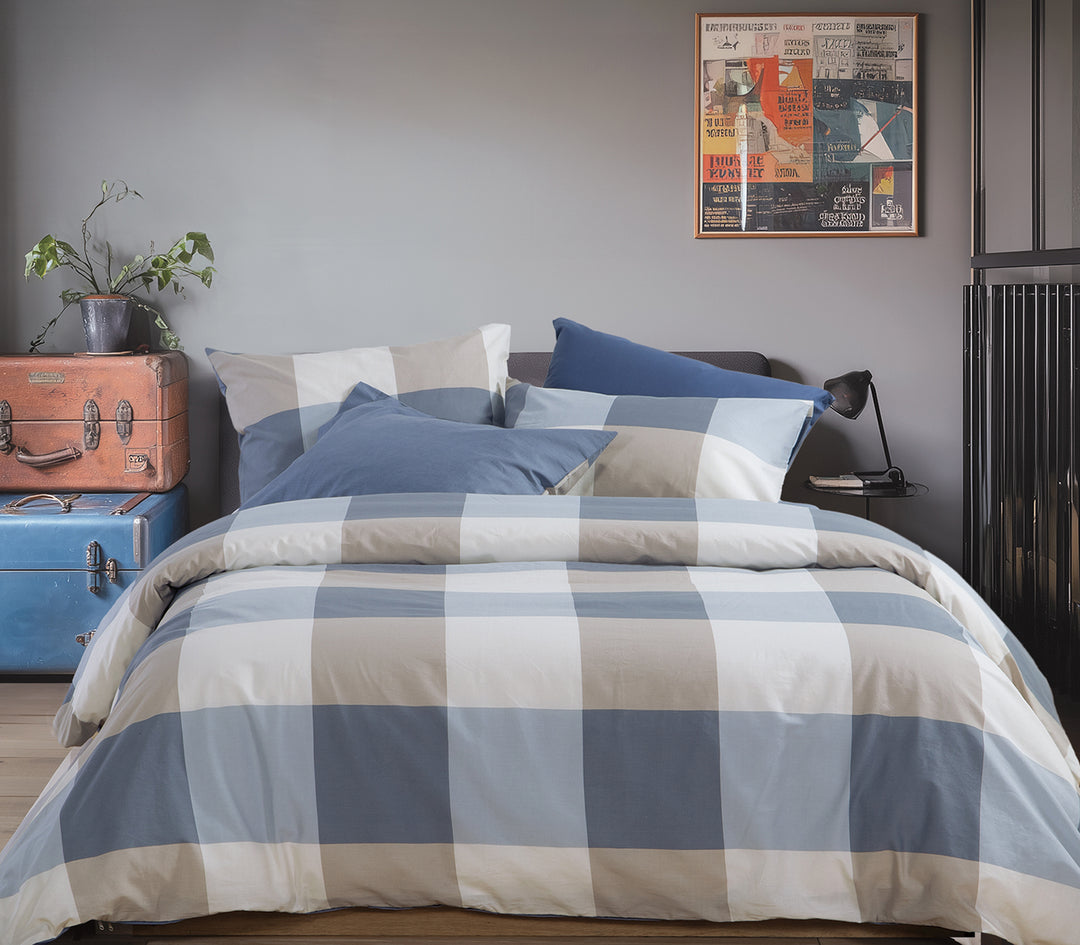 Σετ Παπλωματοθήκη Υπέρδιπλη Μπλε Casual Check 240Χ230 Nef-Nef Homeware