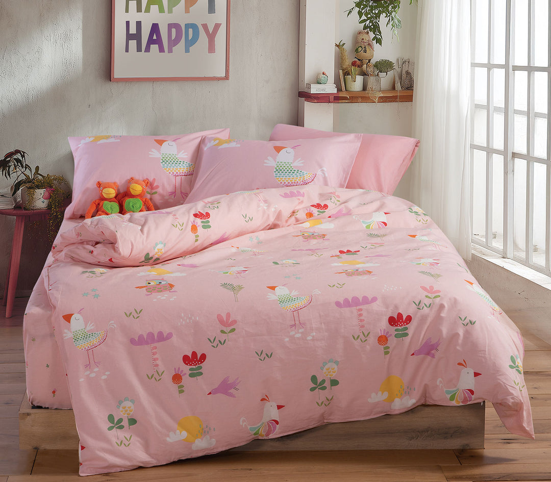 Σετ Παιδικά Σεντόνια Ροζ Birds Mania 170X260cm Nef-Nef Homeware