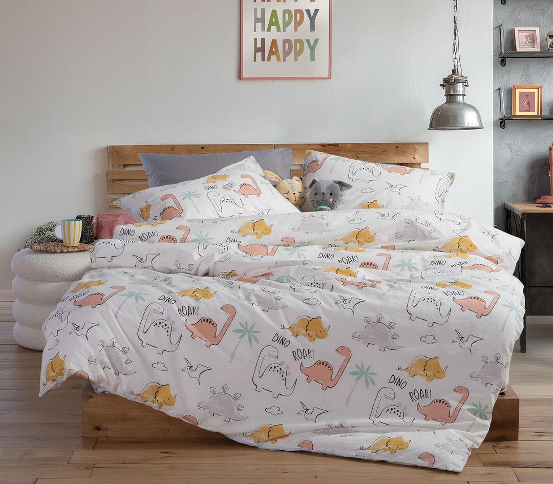 Σετ Παιδικά Σεντόνια Εκρού Dinosaur Art 170X260cm Nef-Nef Homeware