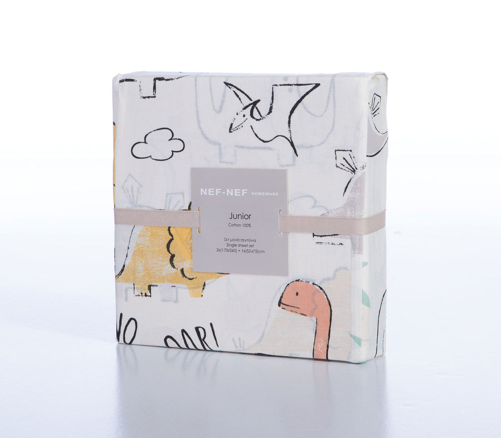 Σετ Παιδικά Σεντόνια Εκρού Dinosaur Art 170X260cm Nef-Nef Homeware