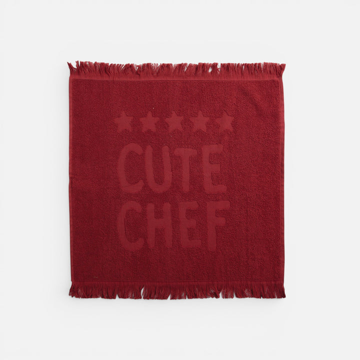 Ποτηρόπανο Μπορντό Βαμβακερό Cute Chef, παρουσίαση προϊόντος σε καθαρό φόντο με έμφαση στο σχέδιο, την απόχρωση και τις βασικές λεπτομέρειες της Nef-Nef Homeware.