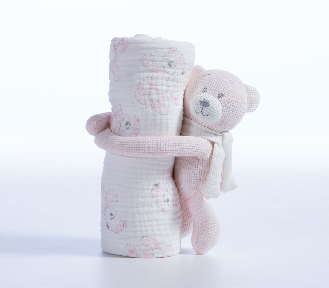 Βρεφική Κουβέρτα Αγκαλιάς Με Αρκουδάκι Ροζ Teddy 75X100cm Nef-Nef Homeware