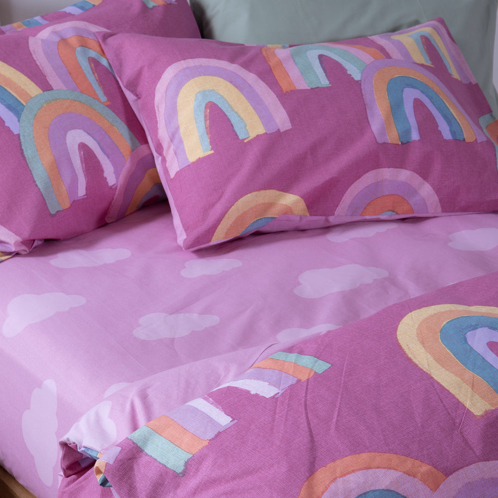 Σετ Σεντόνια Μονά με Λάστιχο Ροζ Rainbow Mood Nef-Nef Homeware
