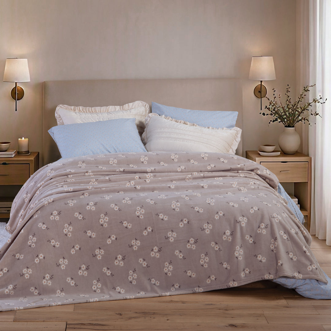 Κουβέρτα Μονή Fleece Γκρι-Μπεζ Φλοράλ Judith Nef-Nef Homeware