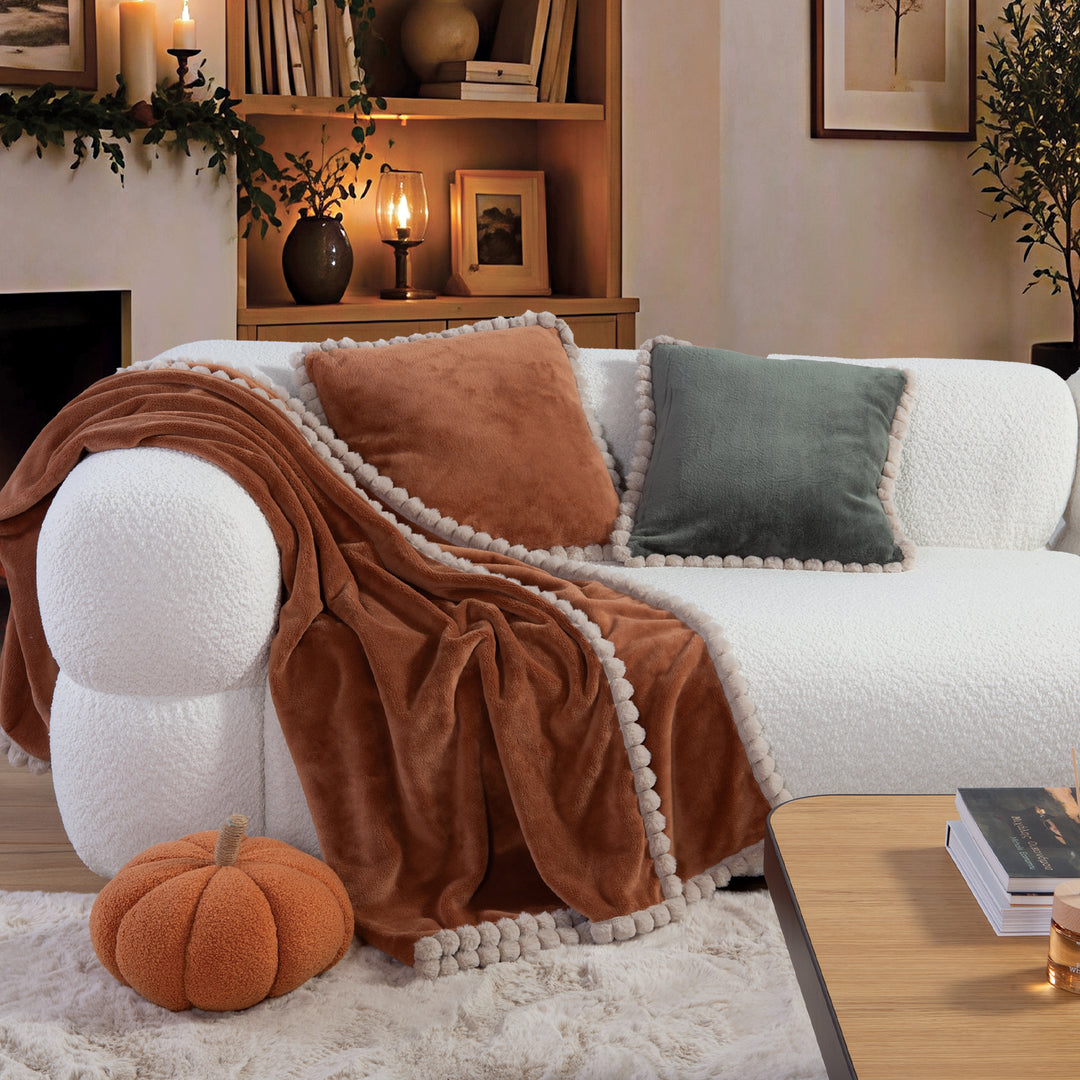 Κουβέρτα Καναπέ Κάμελ με Pom-Pom Pompozia Nef-Nef Homeware