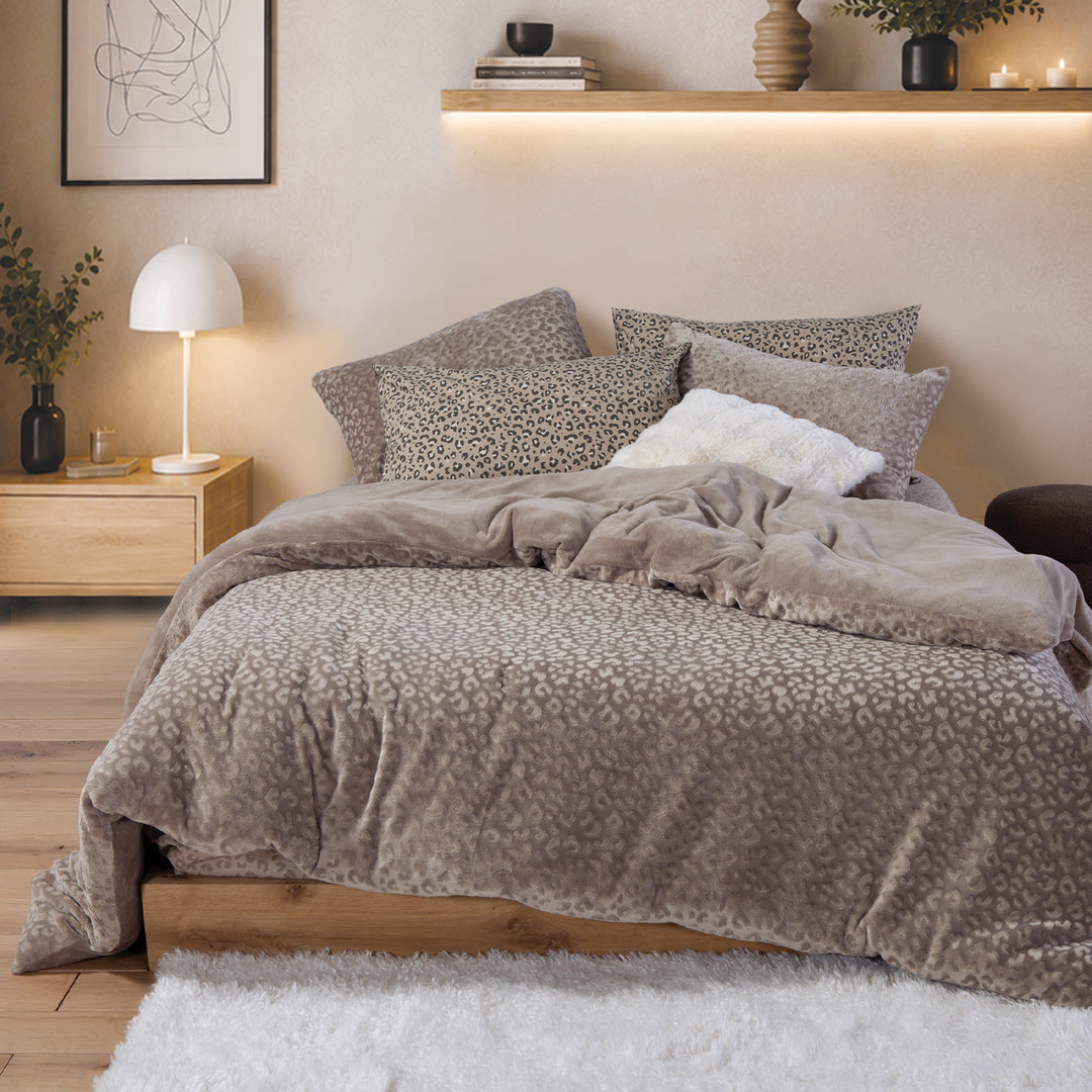 Σετ Παπλωματοθήκη Μονή Fleece Γκρι-Μπεζ Λεοπάρ Wilden Nef-Nef Homeware