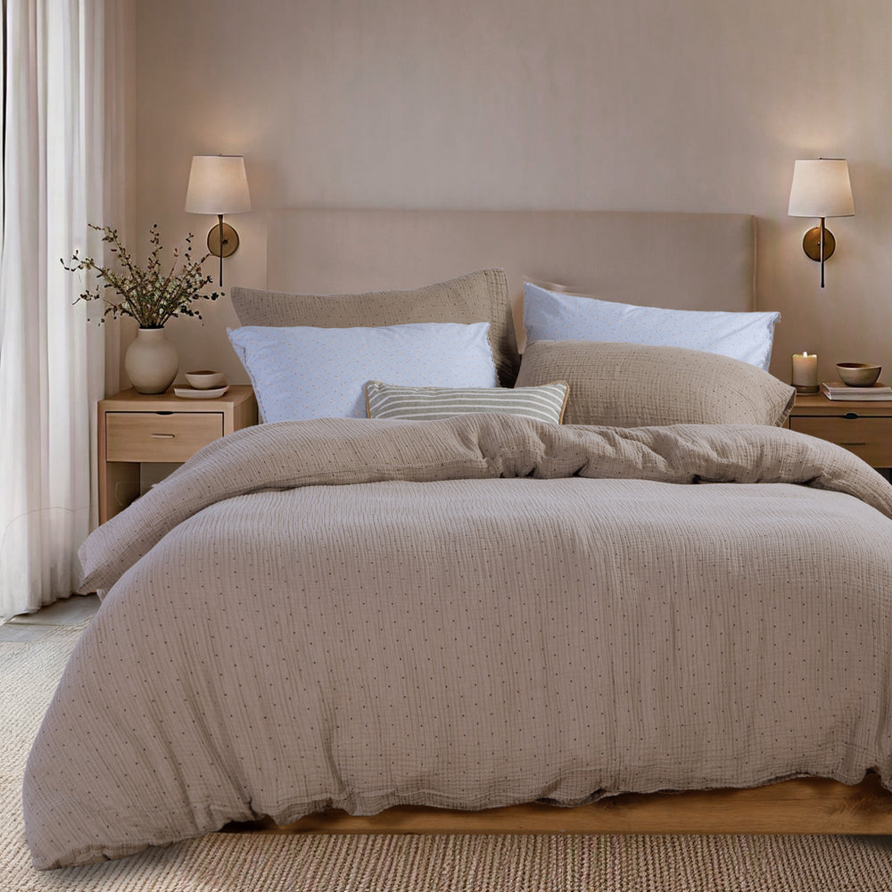Σετ Παπλωματοθήκη Υπέρδιπλη Μόκα Dots Nef-Nef Homeware