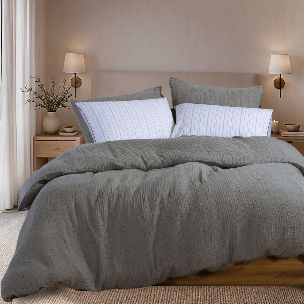 Σετ Παπλωματοθήκη Μονή Ανοιχτό Γκρι Dots Nef-Nef Homeware