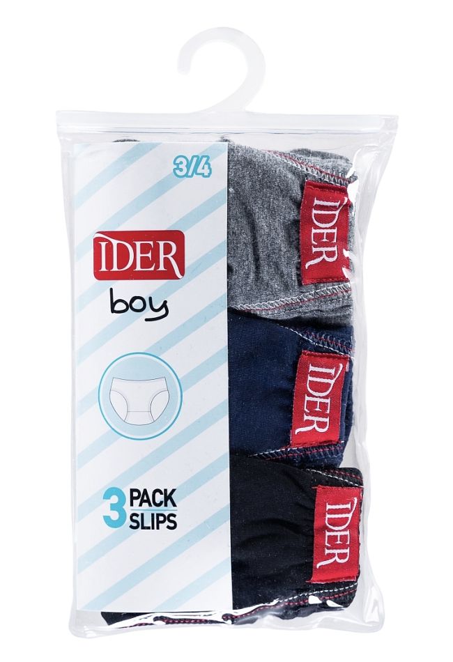 3-Pack Basics Αγορίστικο βαμβακερό Σλιπ με εσωτερικό λάστιχο Μονόχρωμα