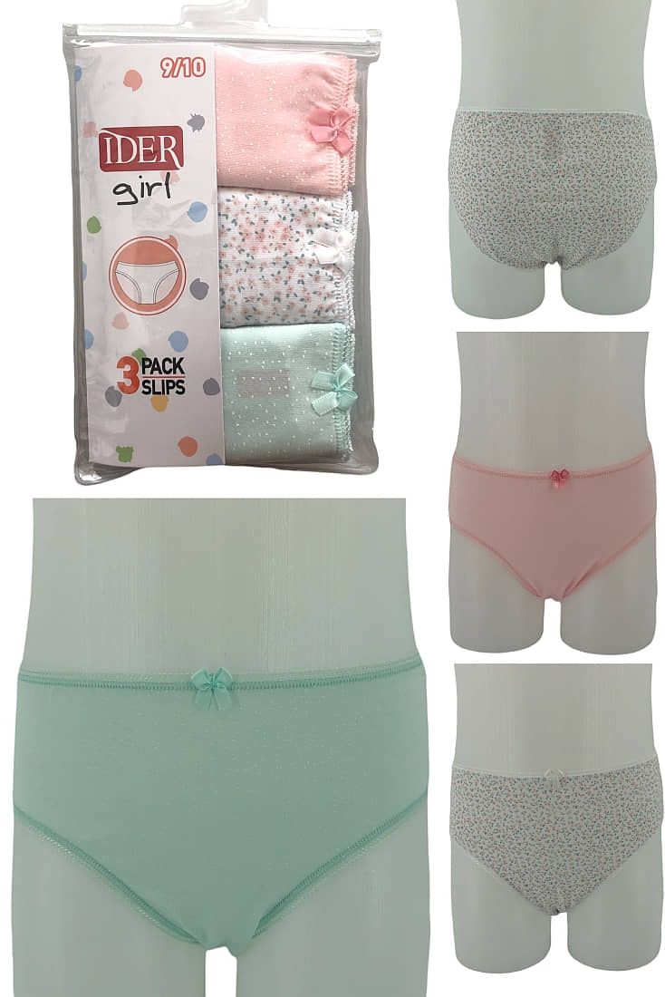 3-Pack Κοριτσίστικο Σλιπ βαμβακερό με σχέδια Floral-Πουά