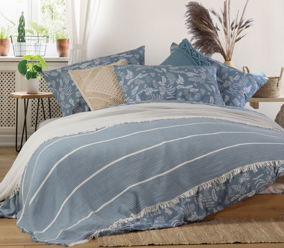Κουβέρτα Βαμβακερή Υπέρδιπλη Μπλε World Blue 230Χ240cm Nef-Nef Homeware