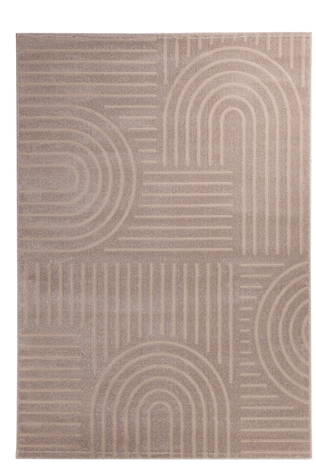 Ολόκληρο μπεζ χαλί Organic Royal Carpet με μοντέρνο καμπυλωτό γεωμετρικό σχέδιο σε γραμμική διάταξη.