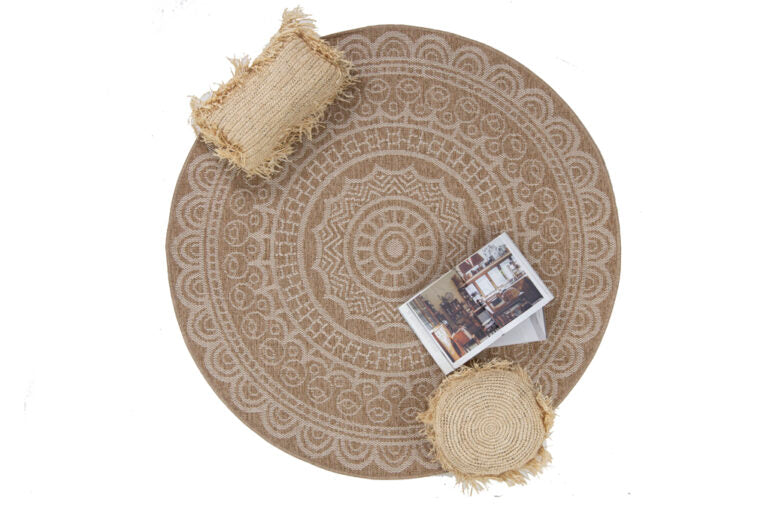 Ψάθινο Χαλί Στρογγυλό Μπεζ-Λευκό Avanos Royal Carpet 2.00X2.00 (8893WHI)