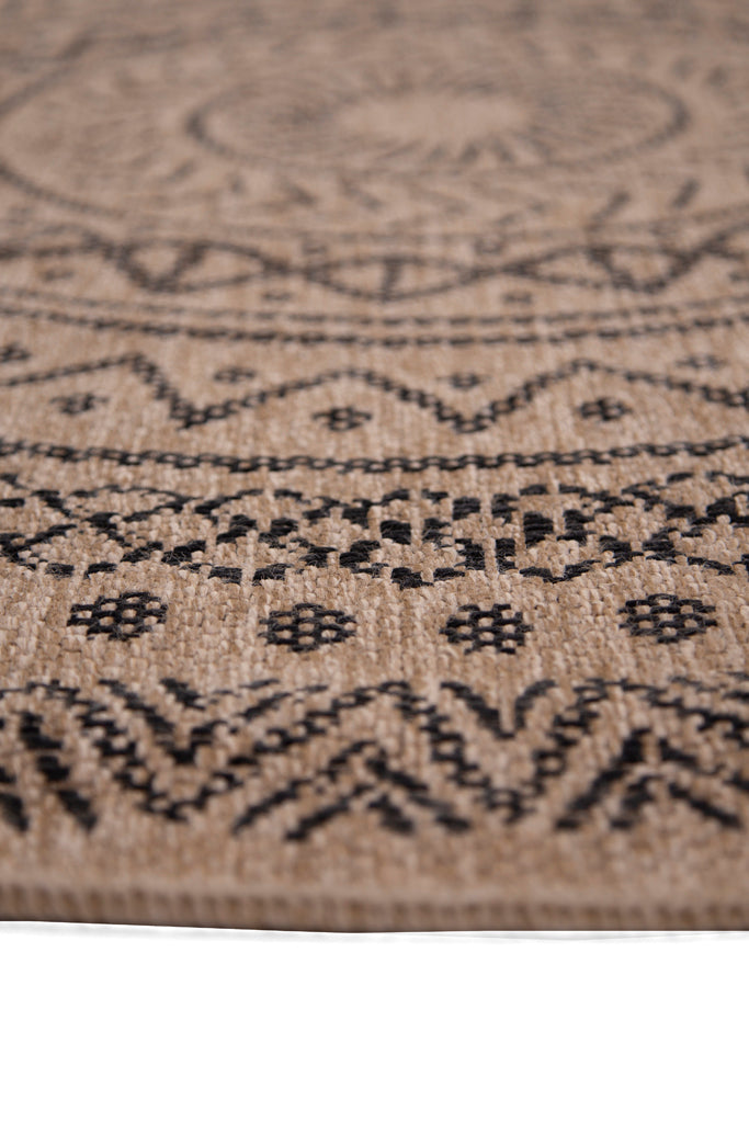 Ψάθινο Χαλί Στρογγυλό Μπεζ-Μαύρο Avanos Royal Carpet 2.00X2.00 (8894BLA)
