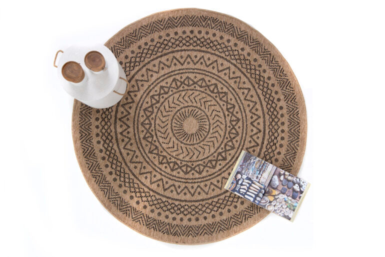 Ψάθινο Χαλί Στρογγυλό Μπεζ-Μαύρο Avanos Royal Carpet 2.00X2.00 (8894BLA)