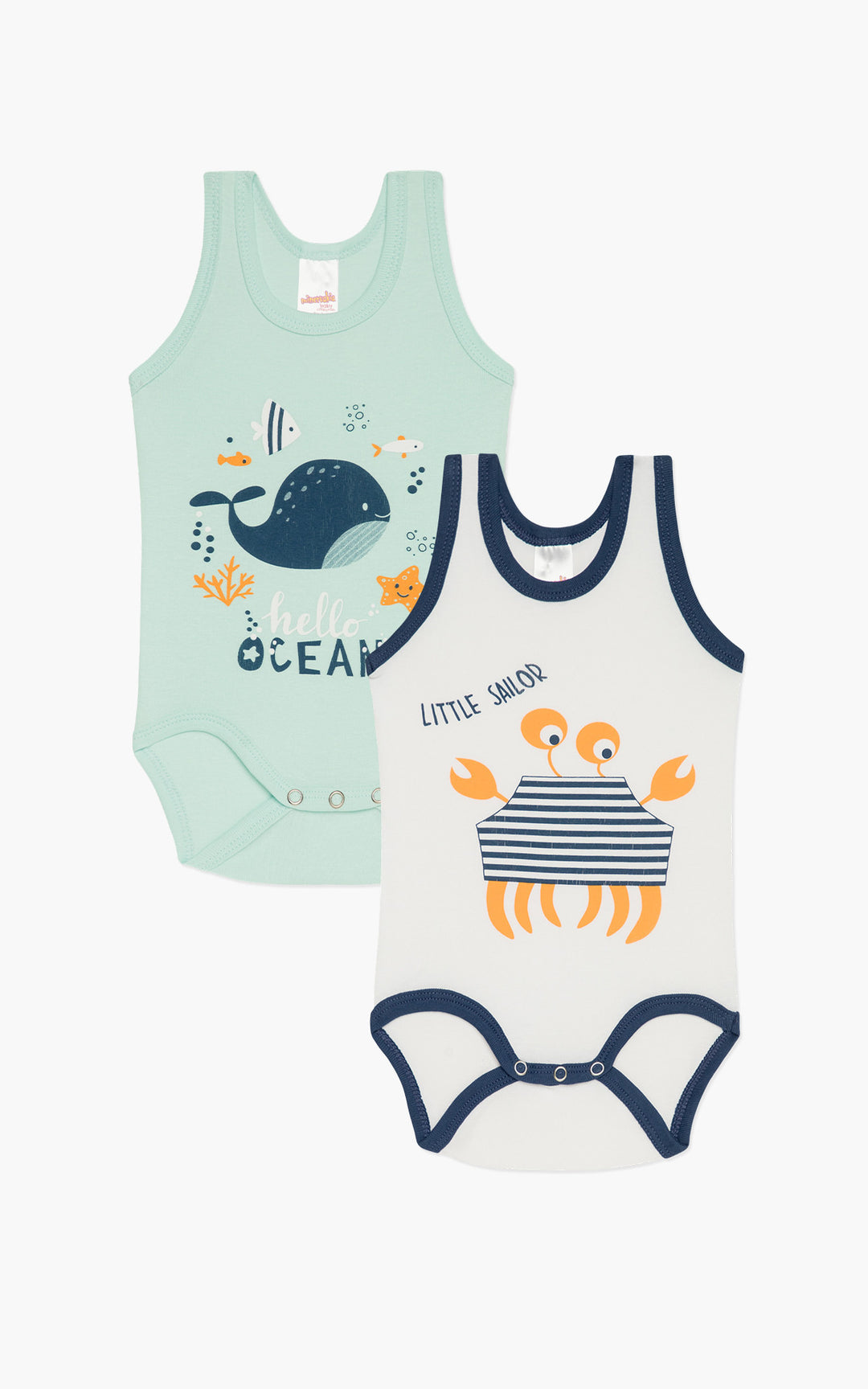 Σετ Βρεφικό Φορμάκι Αμάνικο Λευκό-Τυρκουάζ Ocean 2τμχ Minerva