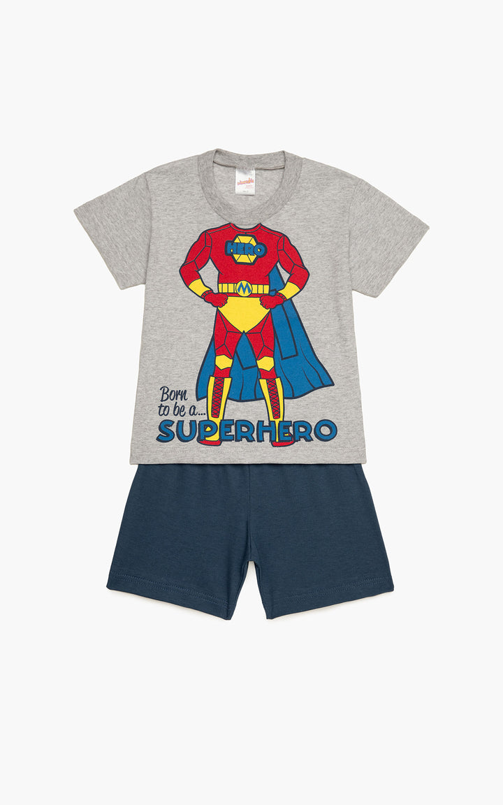 Βρεφική Πιτζάμα Βαμβακερή Γκρι Για Αγόρι Με Superhero Minerva