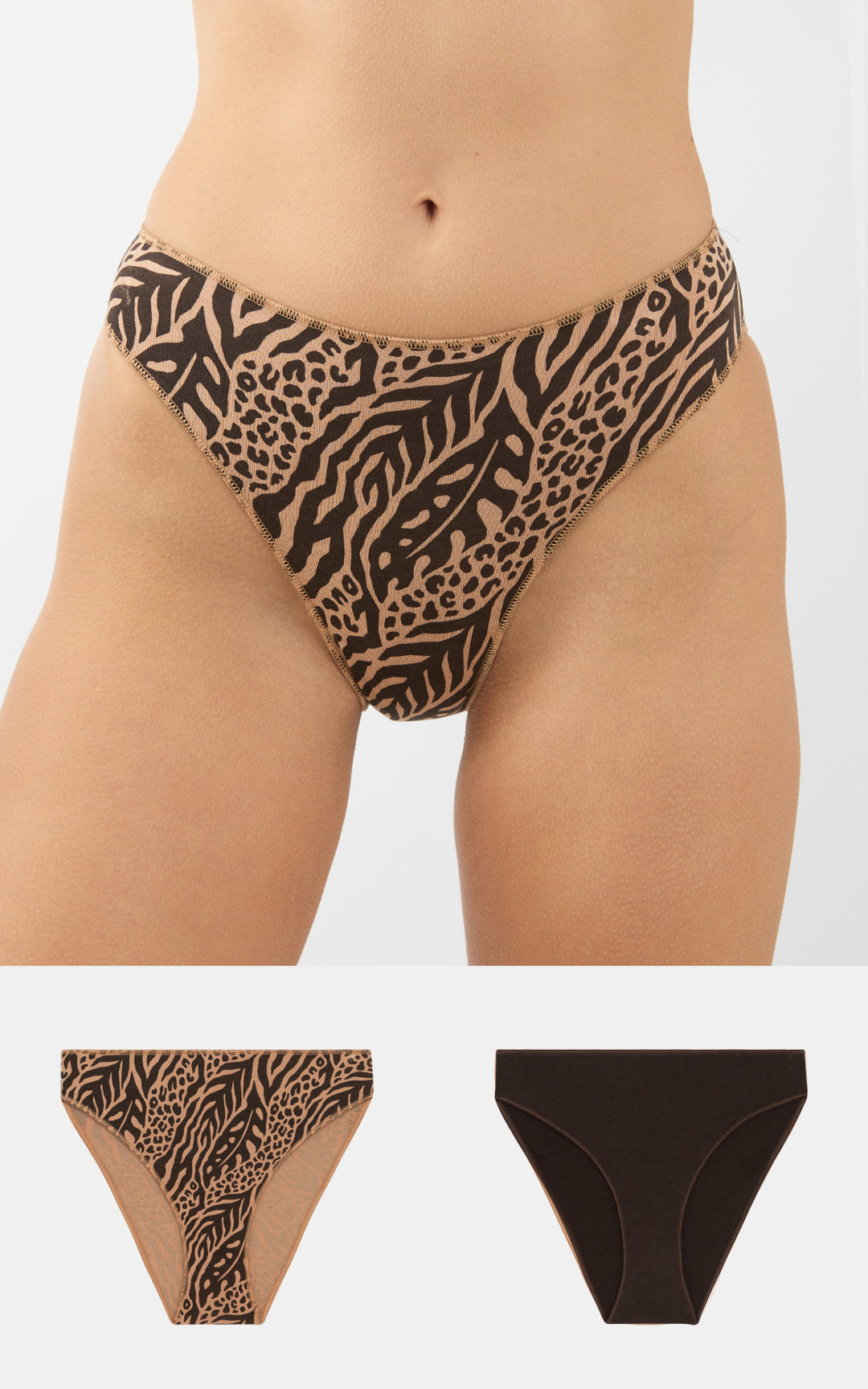 Σετ 2τμχ Σλιπ Εσώρουχα Ψηλόμεσα σε Καφέ & Animal Print Minerva