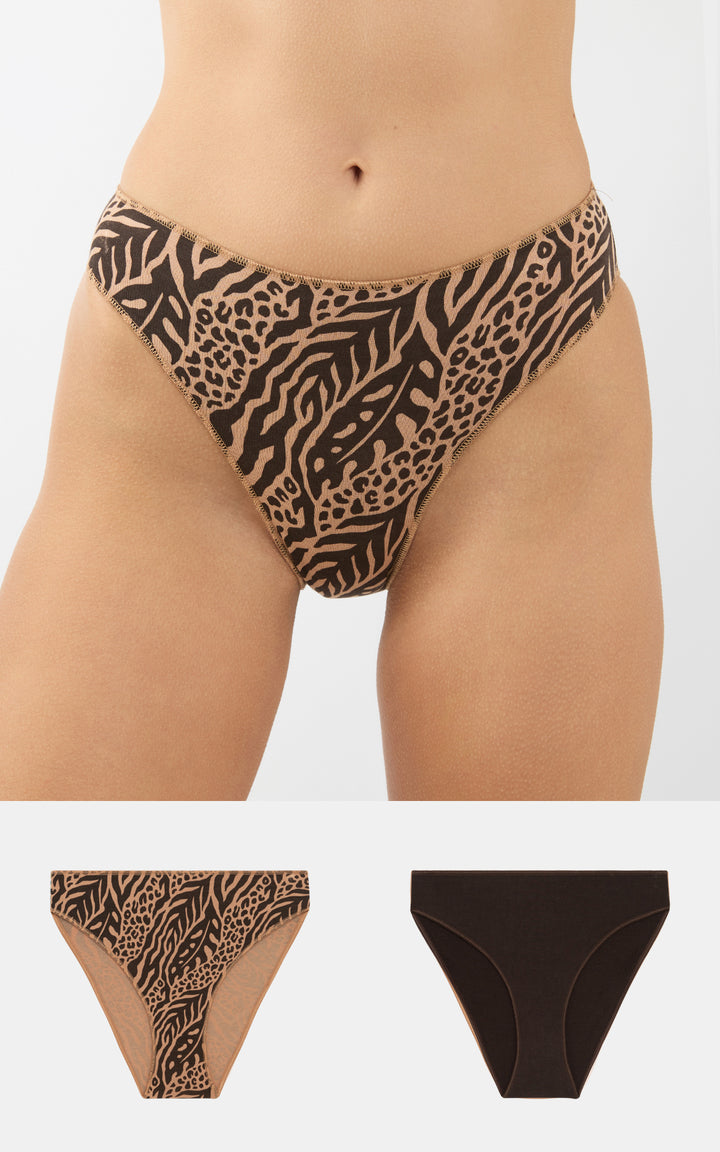 Σετ 2τμχ Σλιπ Εσώρουχα Ψηλόμεσα σε Καφέ & Animal Print Minerva