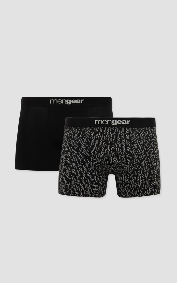 Σετ ανδρικών boxer Minerva σε μαύρο και γκρι χρώμα, με ένα μονόχρωμο και ένα γεωμετρικό σχέδιο.