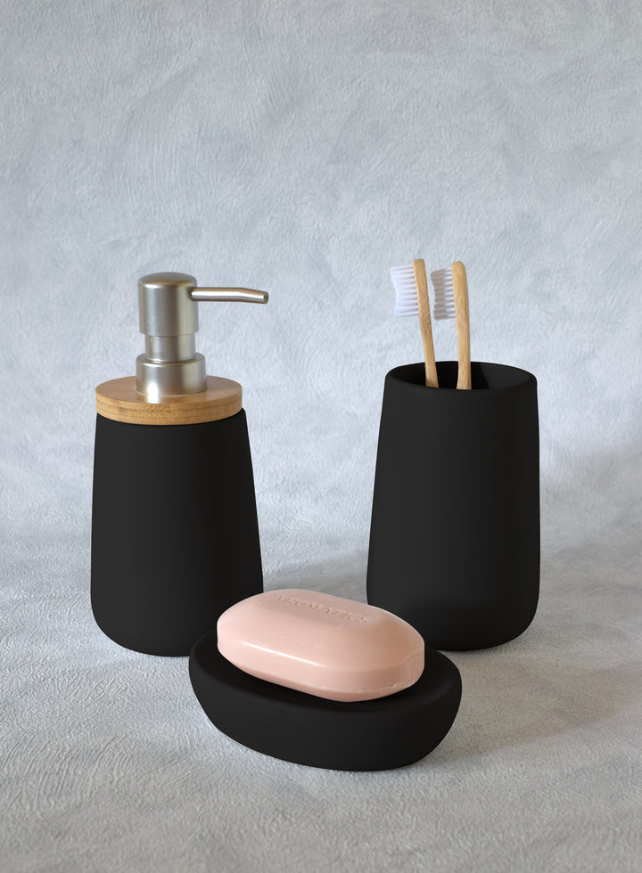 Estia Δοχείο Κρεμοσάπουνου Δολομίτη Μαύρο 360ml Bamboo Essentials