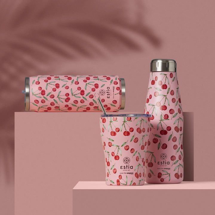 Estia Ποτήρι Θερμός  Save The Aegean 350ml Ροζ Με Κεράσια Cherry Rose Coffee Mug