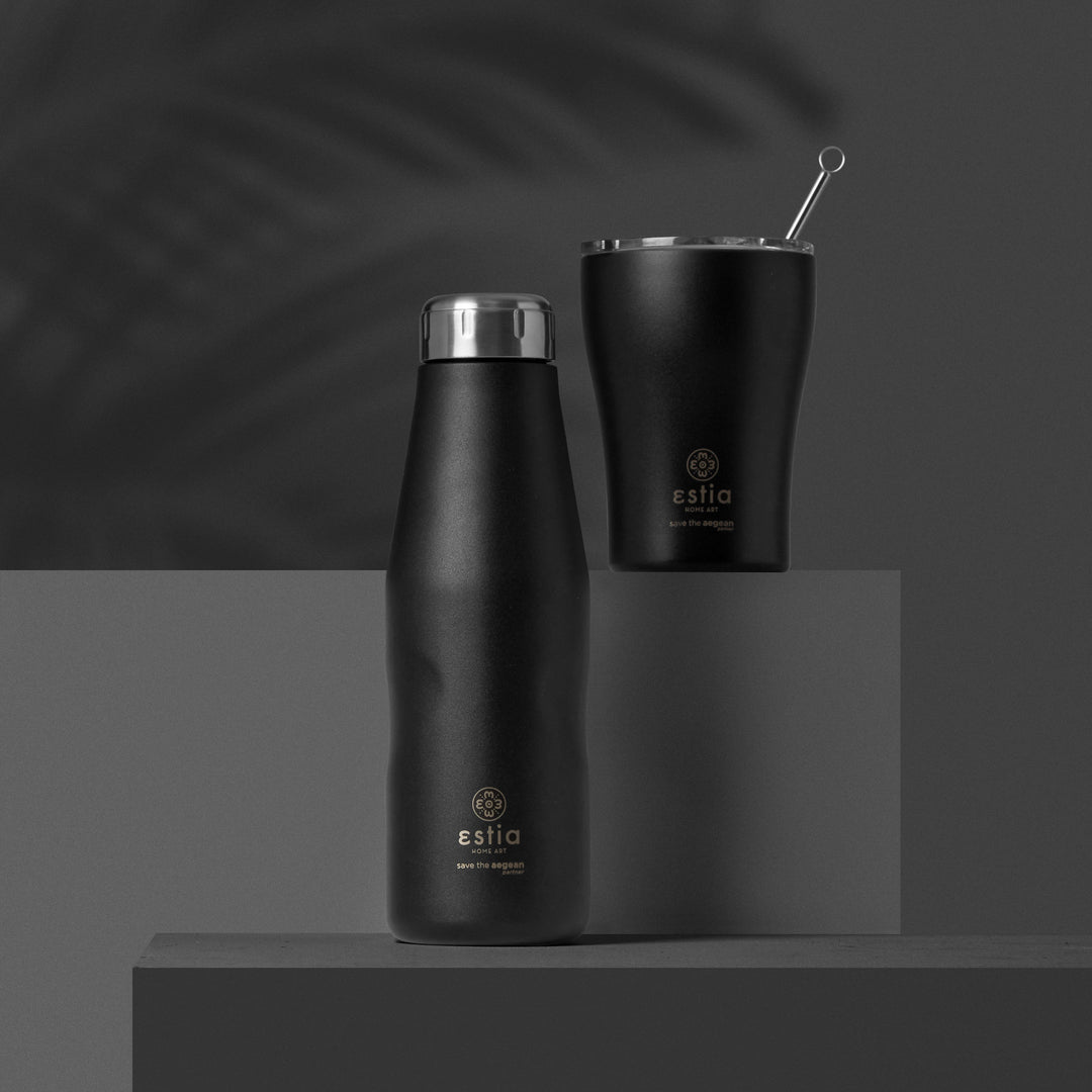 Estia Μπουκάλι Θερμός Save The Aegean Μαύρο Midnight Black Travel Flask