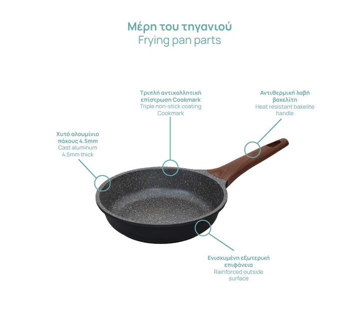 Τηγάνι Αντιολισθητικό Αλουμινίου Με Τριπλή Αντικολλητική Επιφάνεια & Εργονομική Λαβή Ανθρακί Estia 28cm