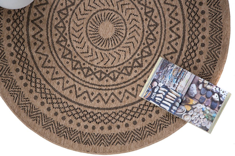 Ψάθινο Χαλί Στρογγυλό Μπεζ-Μαύρο Avanos Royal Carpet 2.40X2.40 (8894BLA)