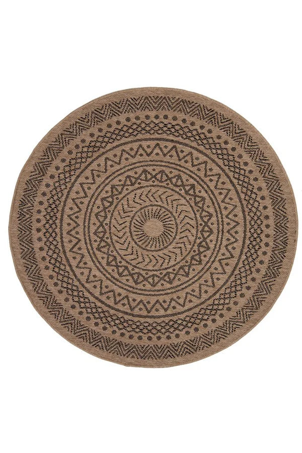 Ψάθινο Χαλί Στρογγυλό Μπεζ-Μαύρο Avanos Royal Carpet 2.40X2.40 (8894BLA)